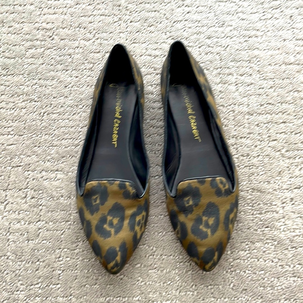 Jean-Michel Cazabat Satin Flats with Leopard Print